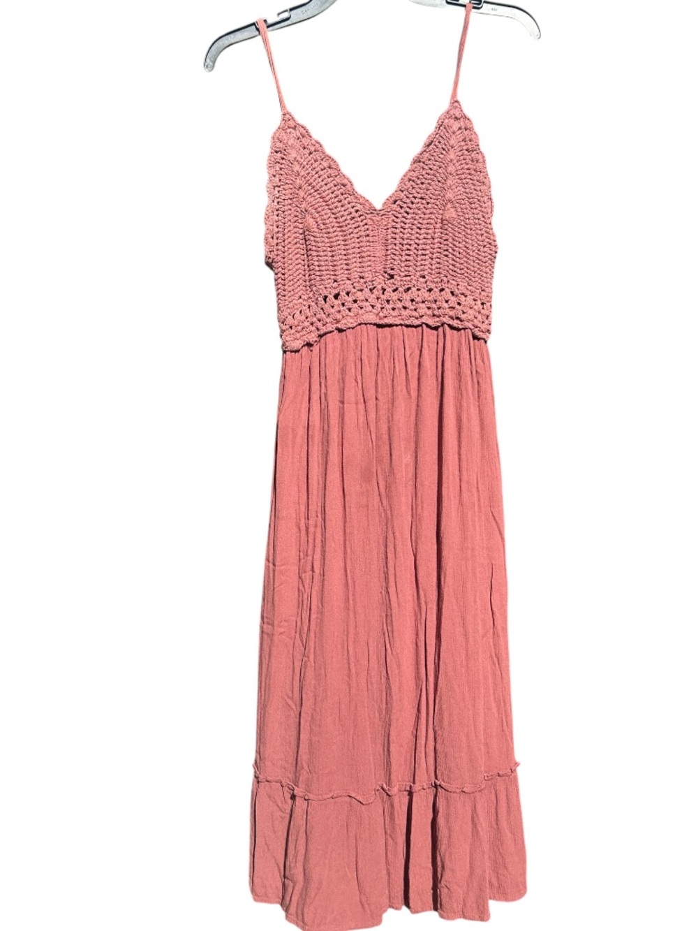Justify Pink Crochet Bodice Midi Dress couple light spots on material.